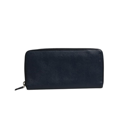 Prada Navy Oliver Embossed Leather Zip-Around Wallet