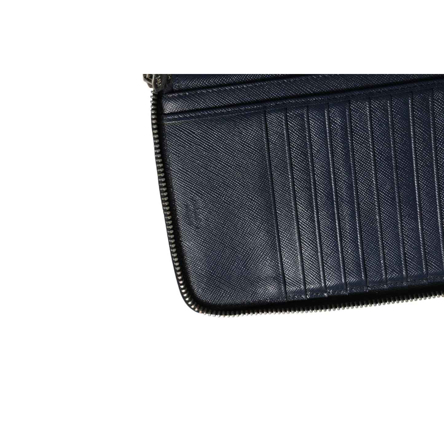 Prada Navy Oliver Embossed Leather Zip-Around Wallet