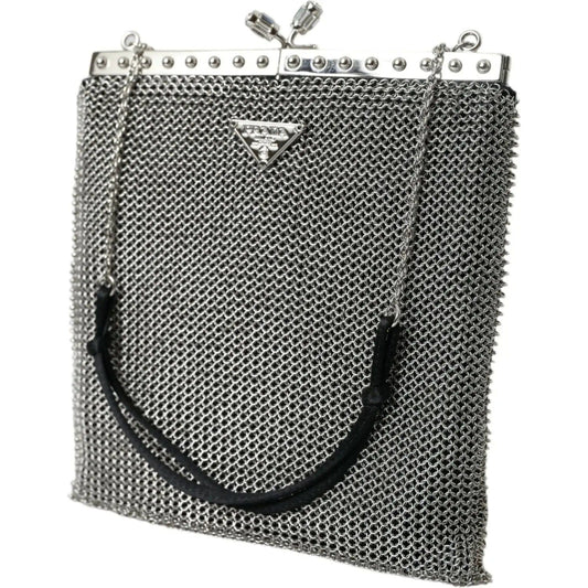 Prada | Elegant Silver Mesh Shoulder Evening Bag| McRichard Designer Brands   