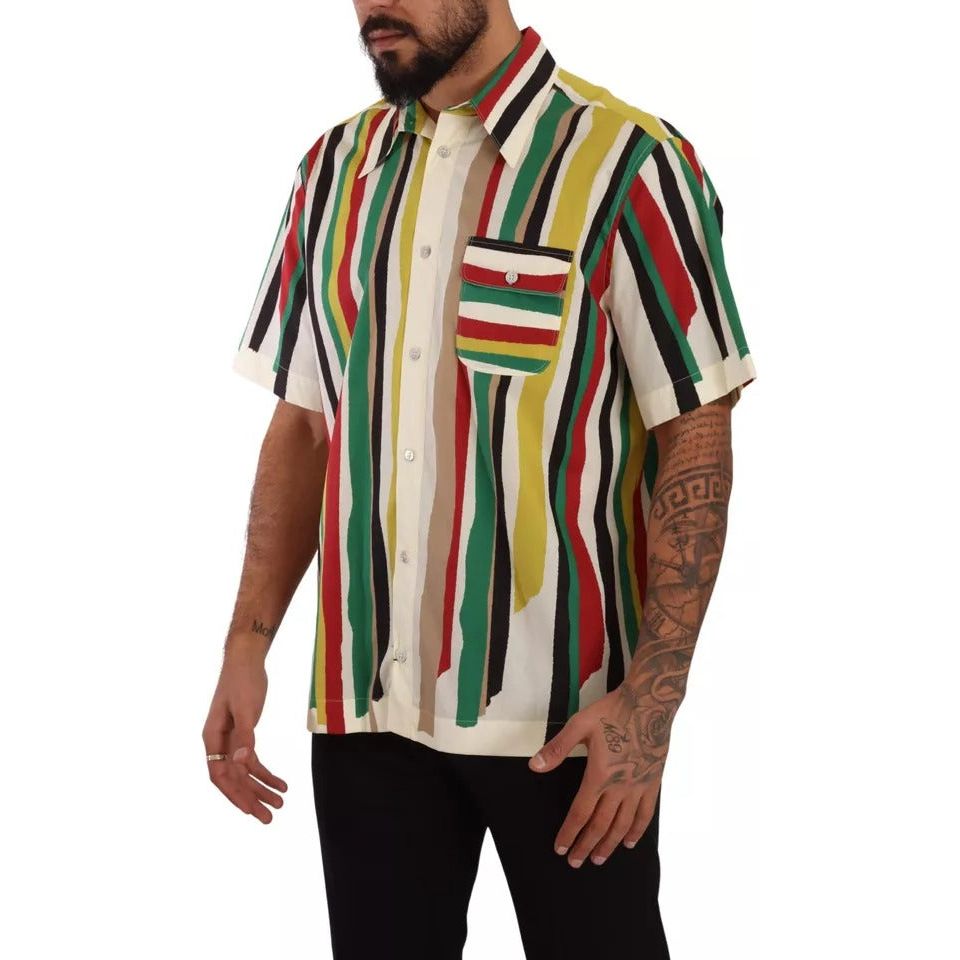Multicolor Striped Short Sleeve Cotton Shirt