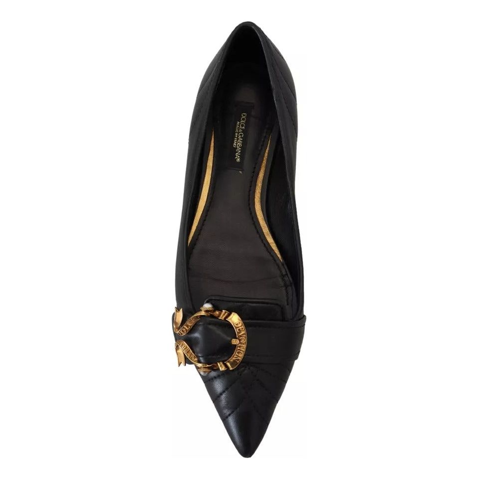 Black Devotion Leather Pointy Flats Shoes