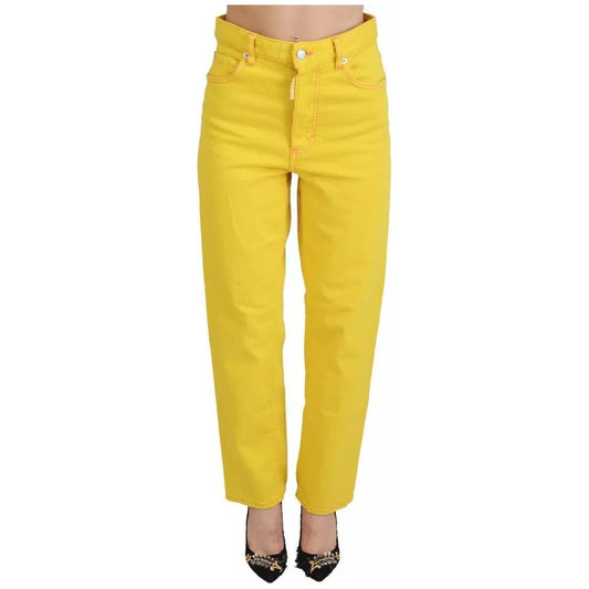 Dsquared² Yellow Cotton High Waist Straight Denim Boston Jeans yellow-cotton-high-waist-straight-denim-boston-jeans