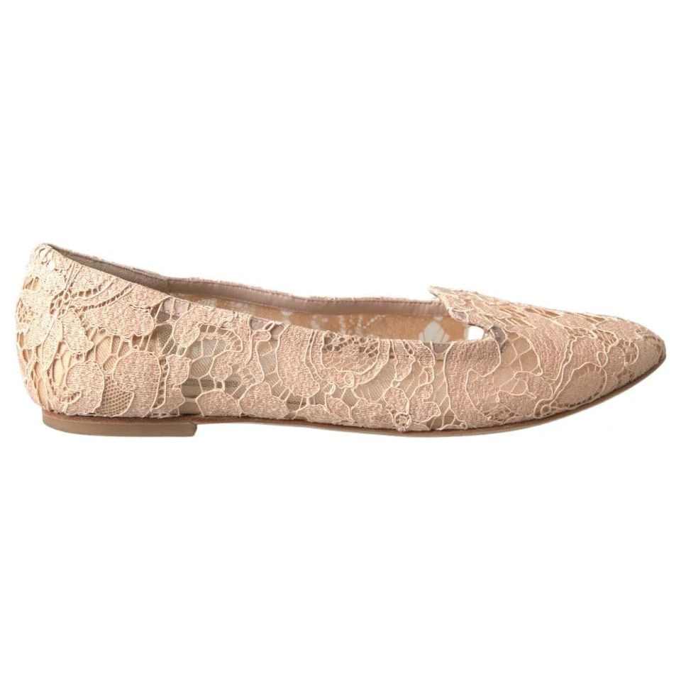 Beige Floral Lace Loafers Flats Shoes