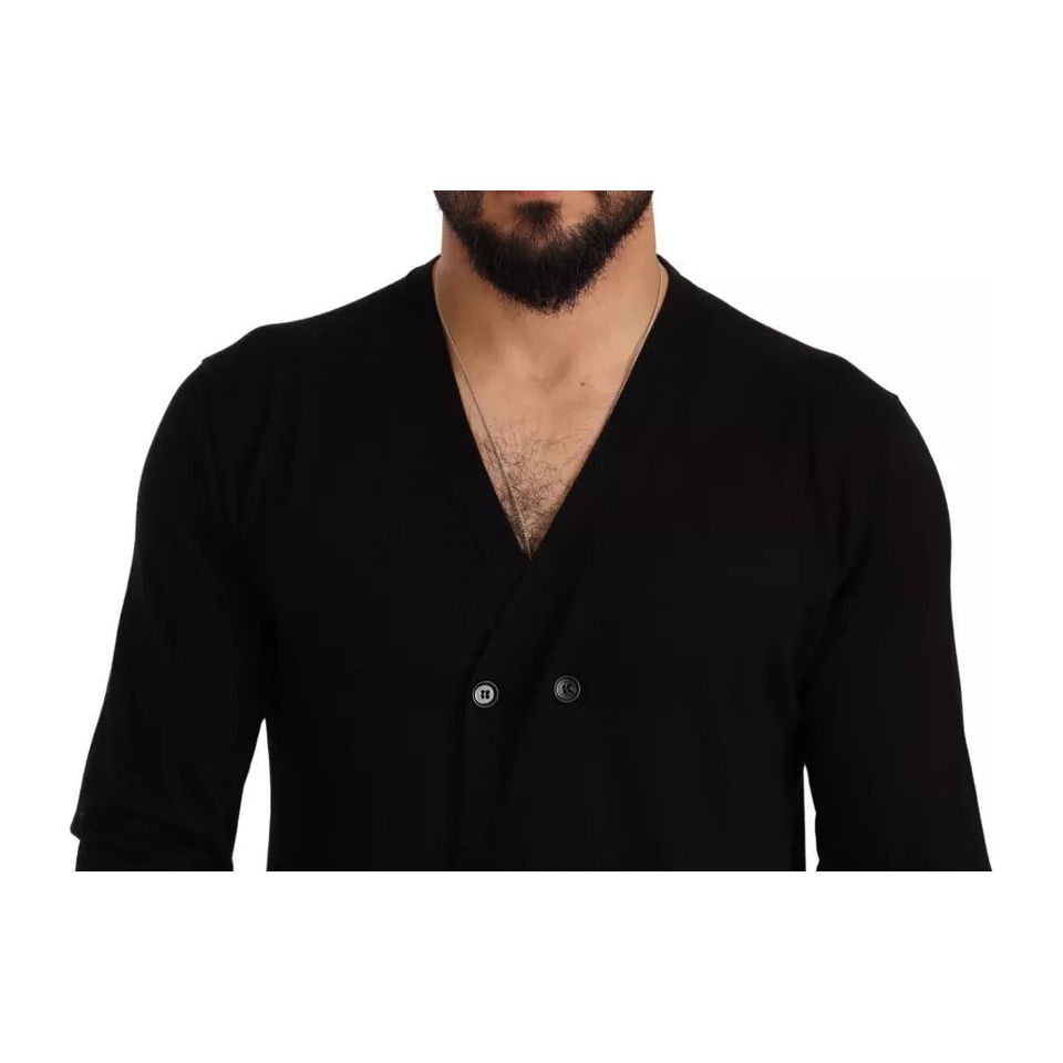 Black Double Breasted Cardigan Sweater