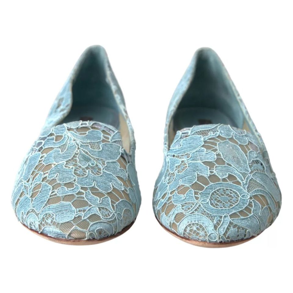 Light Blue Floral Lace Loafers Flats Shoes
