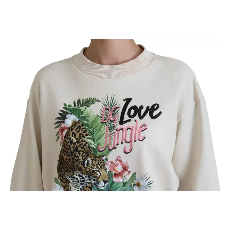 Beige Jungle Printed Pullover Cotton Sweater