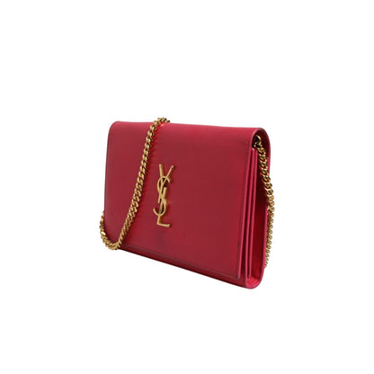 Saint Laurent Red Leather Monogram Wallet on Chain