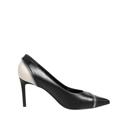 Saint Laurent White Black Leather Pointed Toe Heels Shoes Saint Laurent