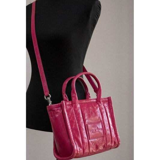 The Shiny Crinkle Mini Tote Magenta Leather Crossbody Handbag Purse Marc Jacobs