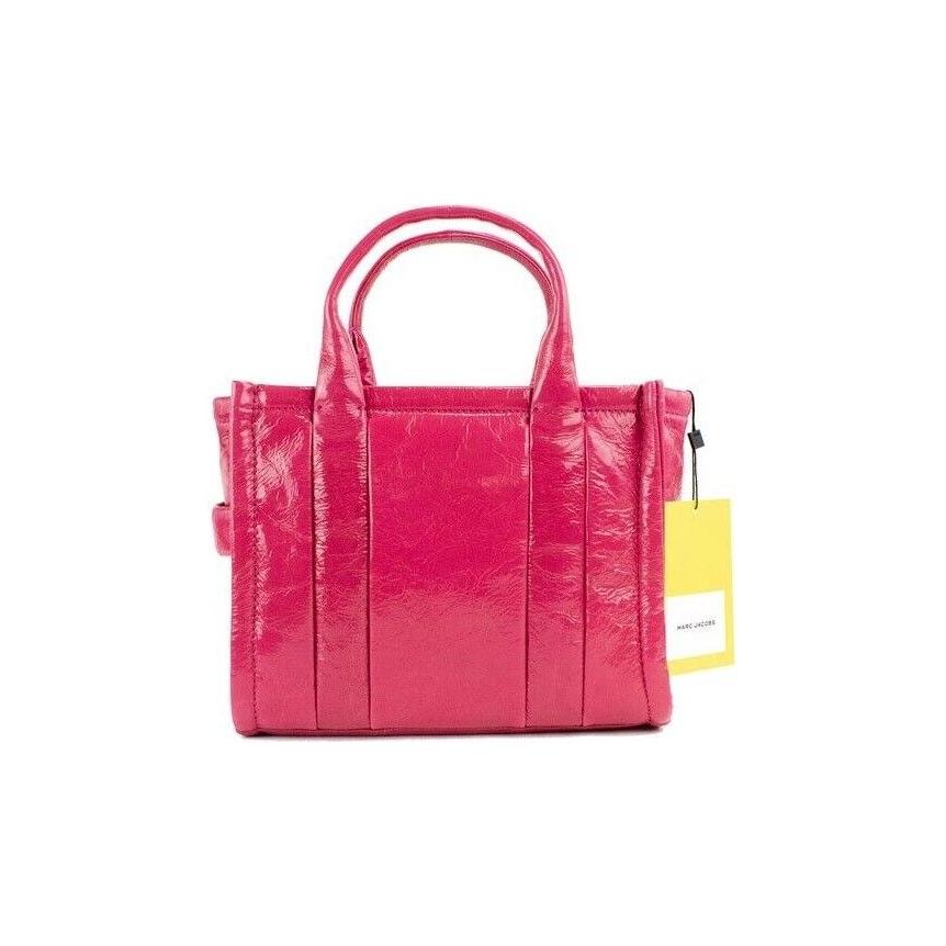 The Shiny Crinkle Mini Tote Magenta Leather Crossbody Handbag Purse