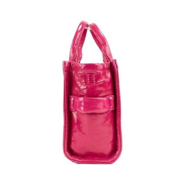 The Shiny Crinkle Mini Tote Magenta Leather Crossbody Handbag Purse