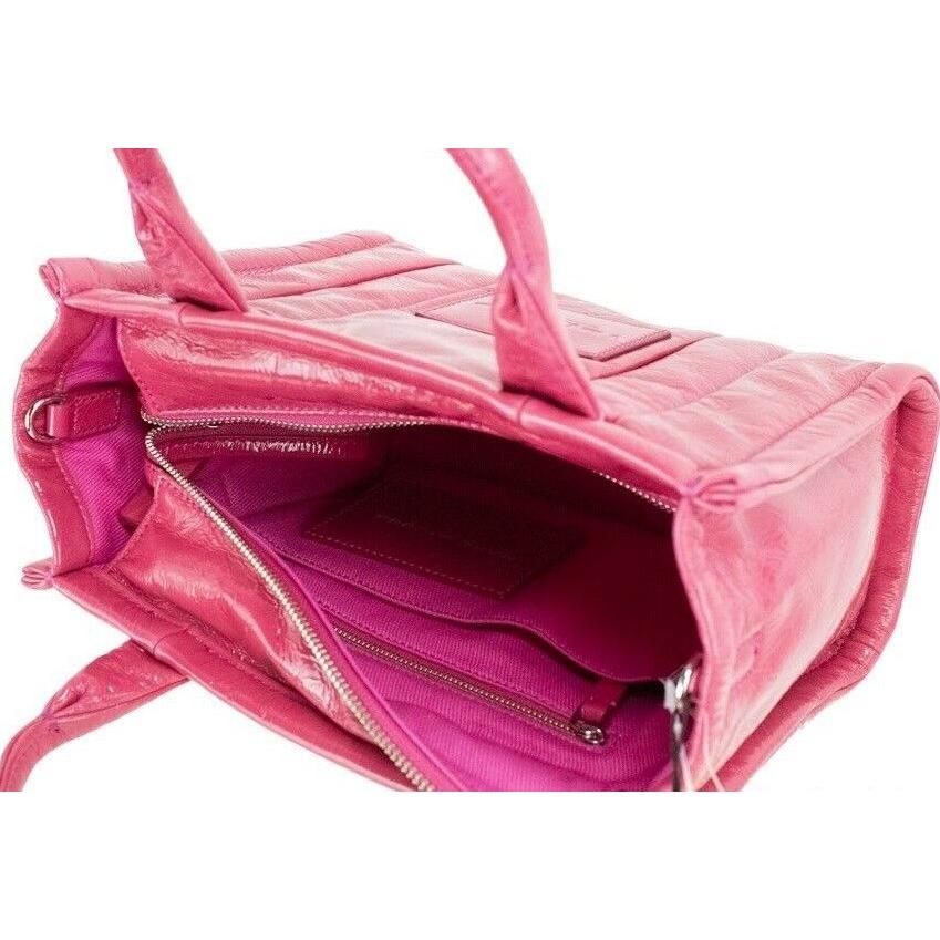 The Shiny Crinkle Mini Tote Magenta Leather Crossbody Handbag Purse