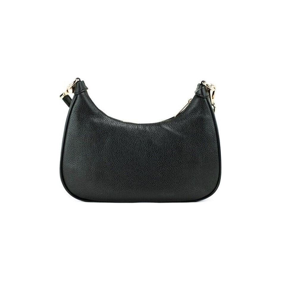 Cora Black Pebbled Leather Large Zip Pouchette Crossbody Handbag