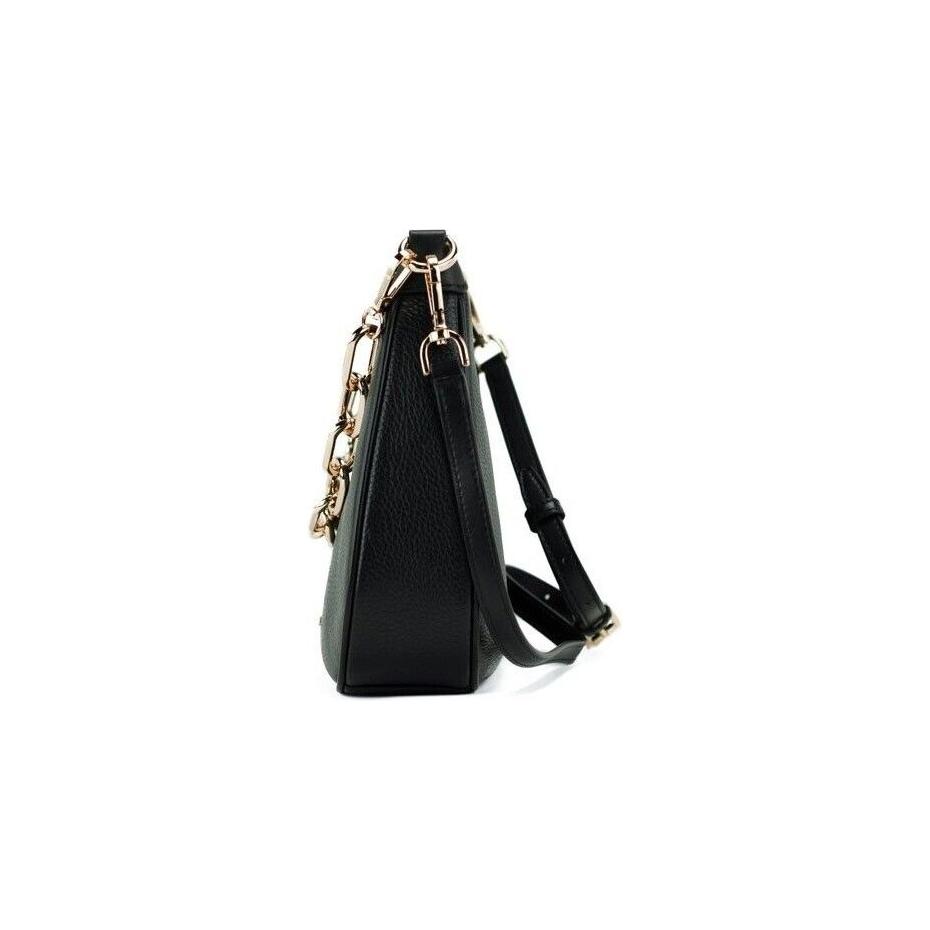 Cora Black Pebbled Leather Large Zip Pouchette Crossbody Handbag