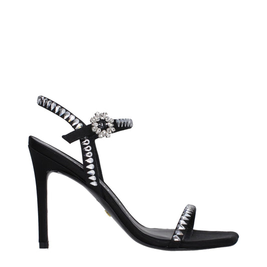 Stuart Weitzman Black Satin Stiletto Heel Sandals