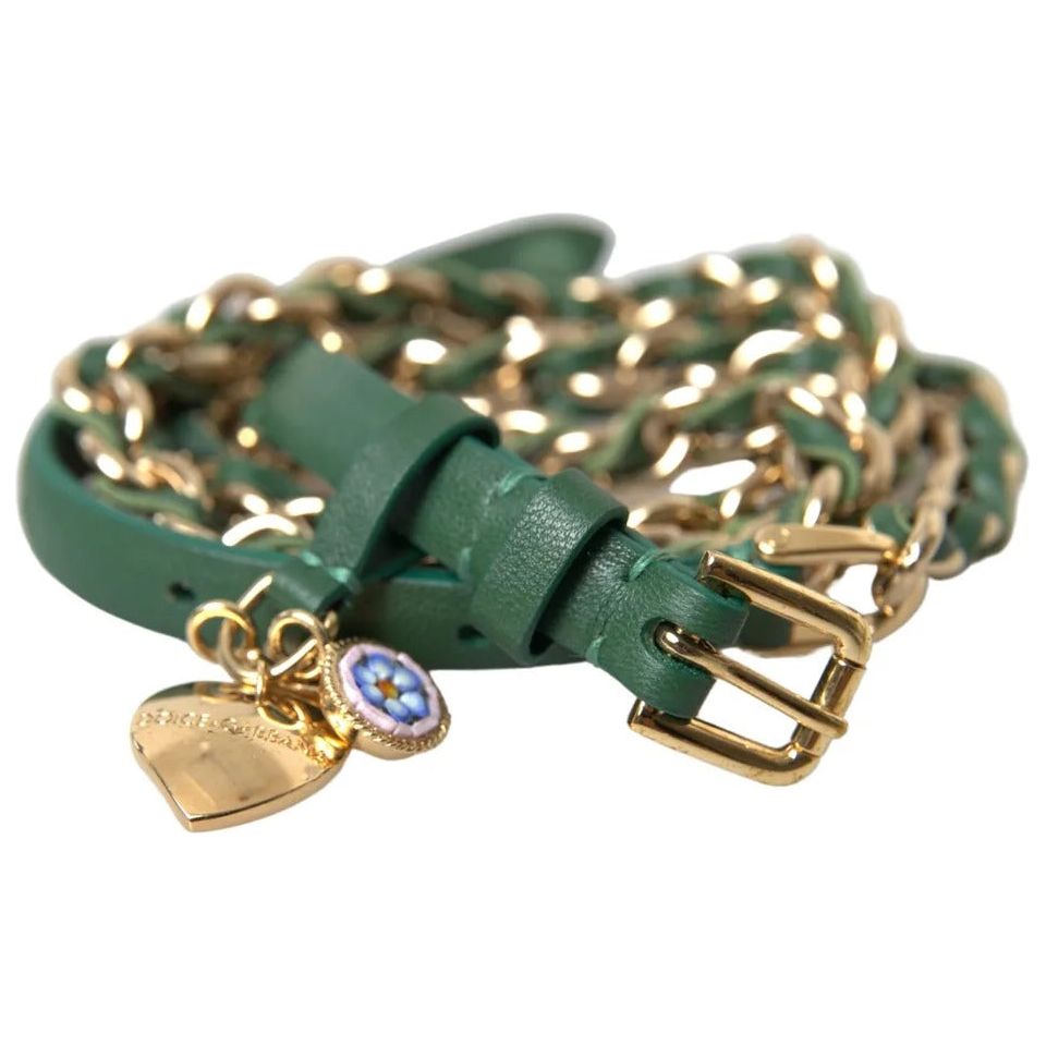 Dolce & Gabbana Green Embellished Chain Gold Buckle Belt green-embellished-chain-gold-buckle-belt