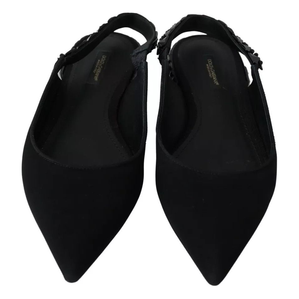 Black Flats Crystal Slingback Charmeuse Shoes