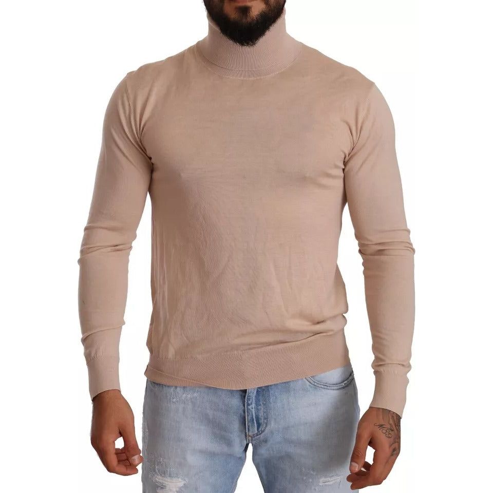 Beige Cashmere Turtleneck Pullover Sweater