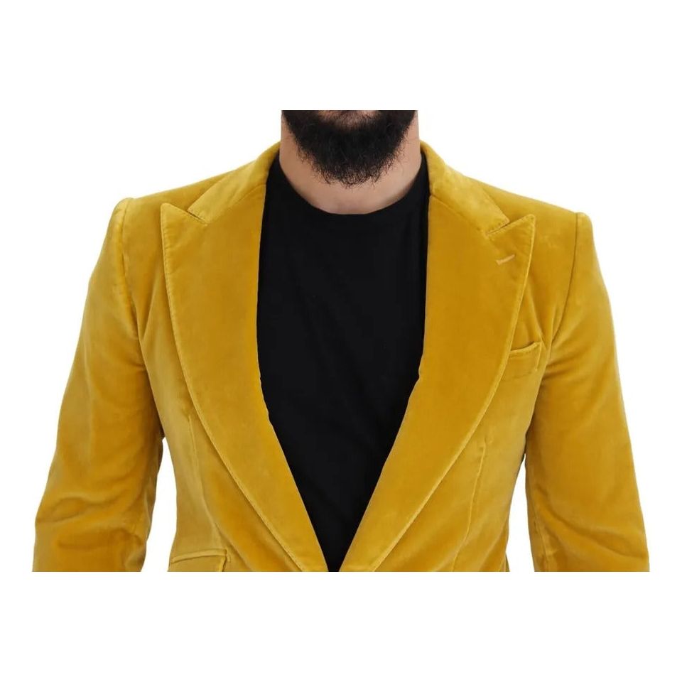 Dolce & Gabbana Yellow Velvet Single Breasted Blazer SICILIA yellow-velvet-single-breasted-blazer-sicilia
