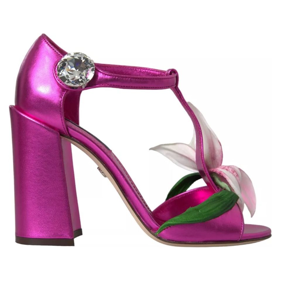 Fuchsia Flower Crystals Heels Sandals Shoes