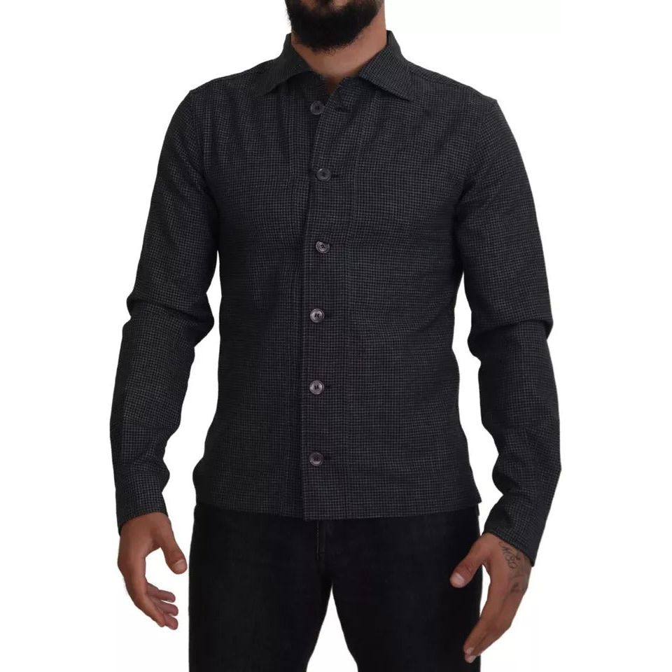 Black Gray Checkered Long Sleeves Collared Casual Shirt