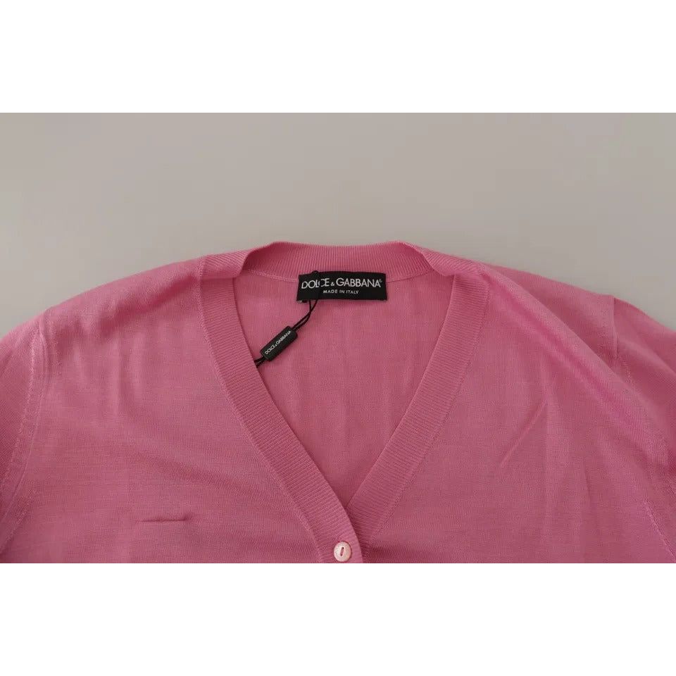 Pink 100% Silk Button Down Cardigan Sweater