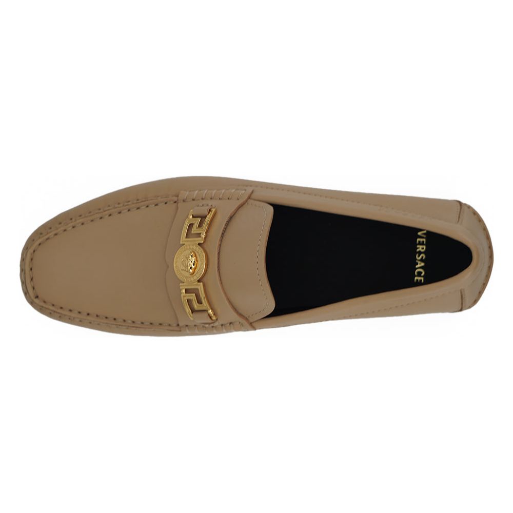 Versace Exquisite Medusa Gold-Tone Leather Loafers beige-calf-leather-loafers-shoes