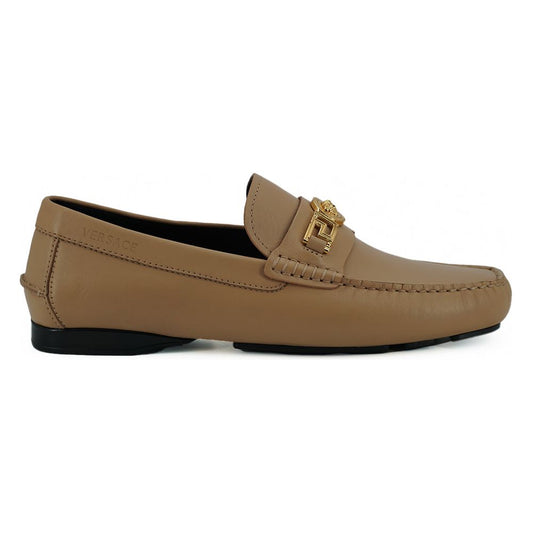 Exquisite Medusa Gold-Tone Leather Loafers