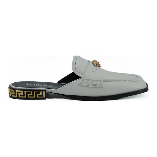 Versace Elegant White Leather Flat Slides white-calf-leather-slides-flat-shoes