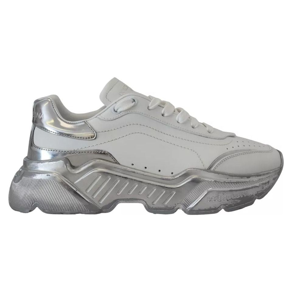 White Silver Leather Daymaster Sneakers Shoes