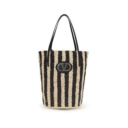 Valentino Garavani Black Raffia Backet Bag