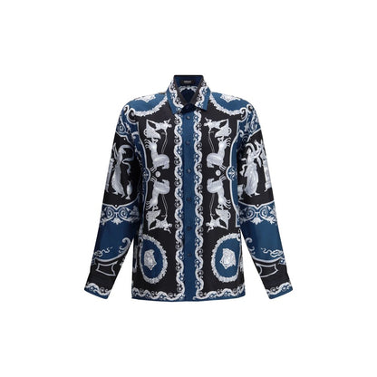 Versace Blue Silk Pattern Shirt