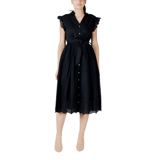 Vila Clothes Black Cotton Midi Dress