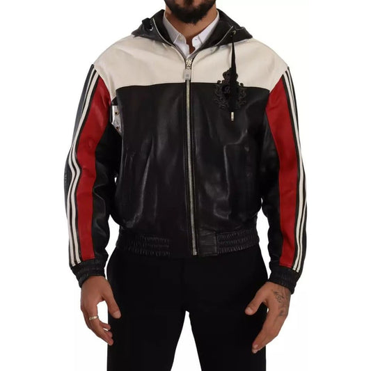 Black Leather Hooded Blouson Jacket