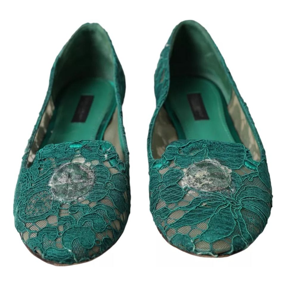 Green Taormina Lace Slip On Flats Shoes