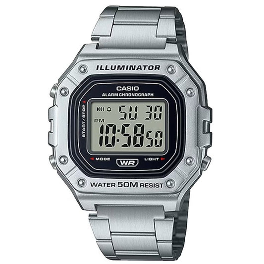 CASIO TIMELESS COLLECTION Mod. SPORT ILLUMINATOR WR 50M, ALARM, CHRONOGRAPH - SILVER - METAL SERIE Gent,READY STOCKED WATCHES,Wristwatch