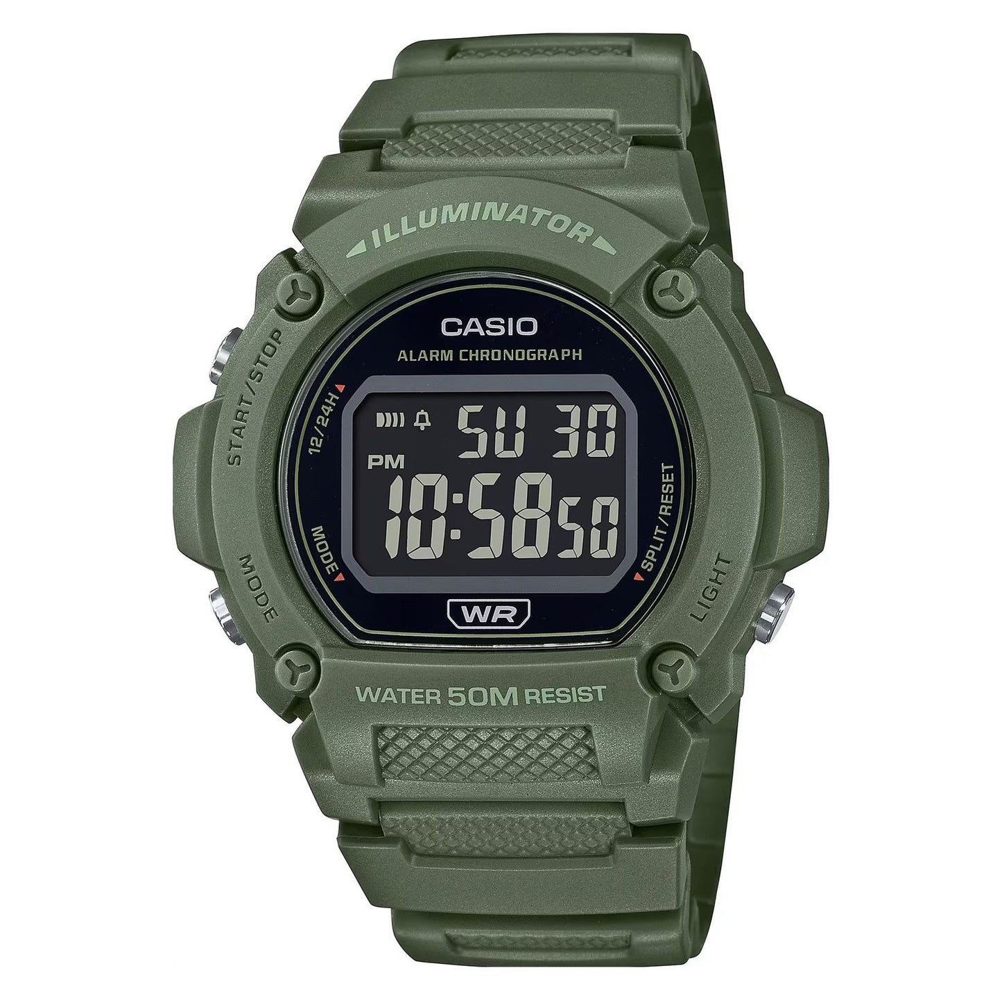 CASIO TIMELESS COLLECTION Mod. SPORT- ILLUMINATOR. WR 50M. ALARM. CHRONOGRAPH - ARMY GREEN - COLORED SERIE WATCHES