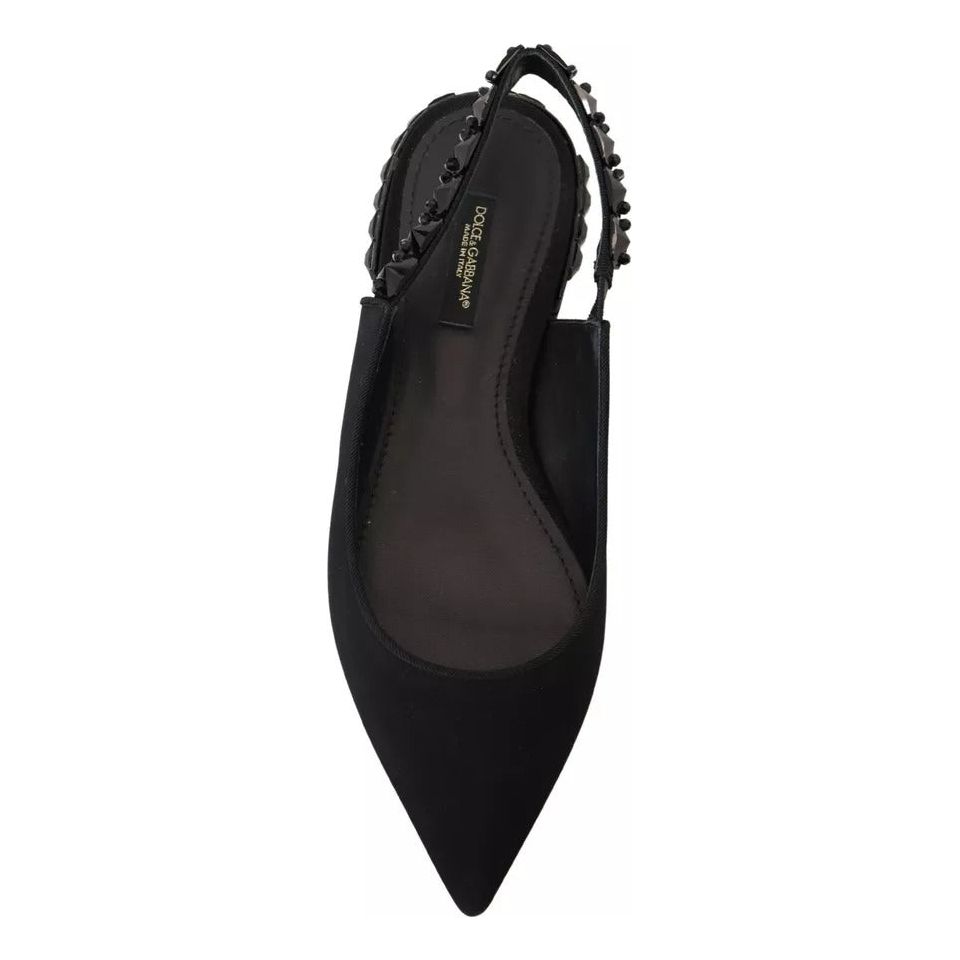 Black Flats Crystal Slingback Charmeuse Shoes