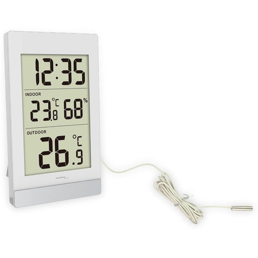 TECHNO LINE Mod. WS7039 - Termometro da parete/tavolo, temp/umidità int e temp est + cavetto sonda - Wall/table thermometer, int temp/humidity and ext temp with probe cable-0