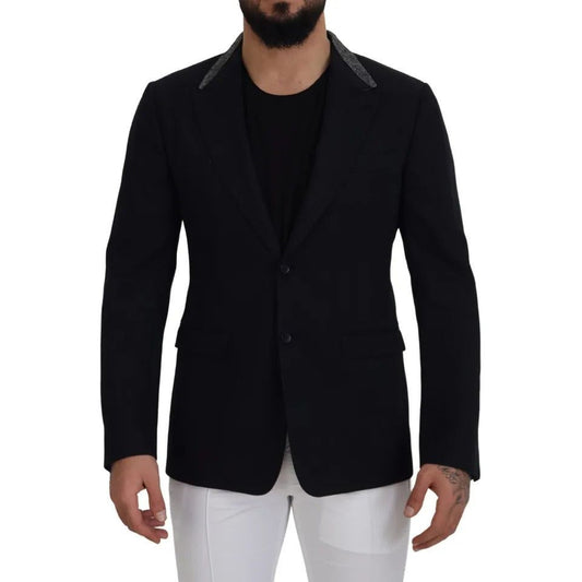 Black Wool Single Breasted Tuxedo Blazer