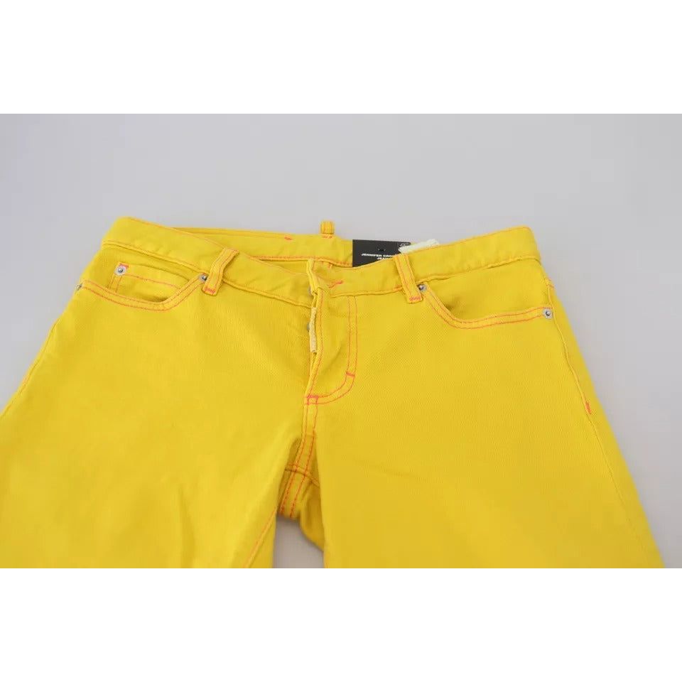 Dsquared² Yellow Cotton Low Waist Cropped Jennifer Denim Jeans yellow-cotton-low-waist-cropped-jennifer-denim-jeans