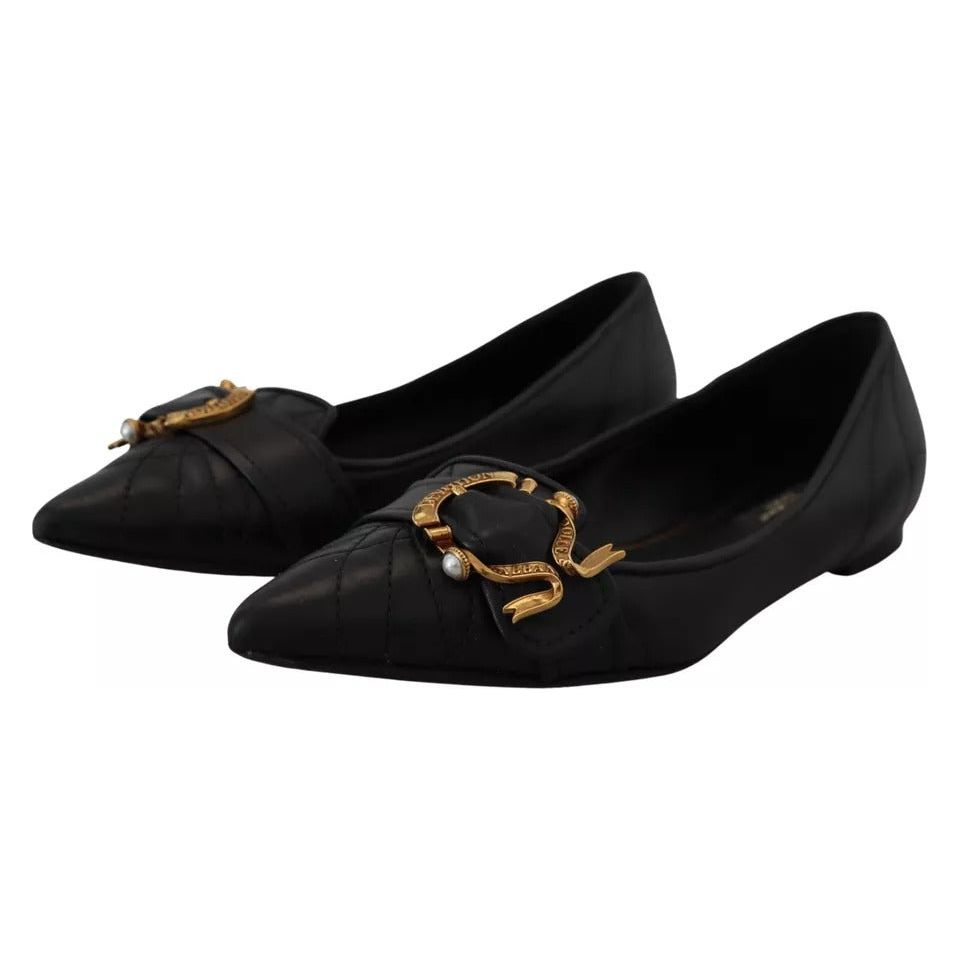 Black Devotion Leather Pointy Flats Shoes