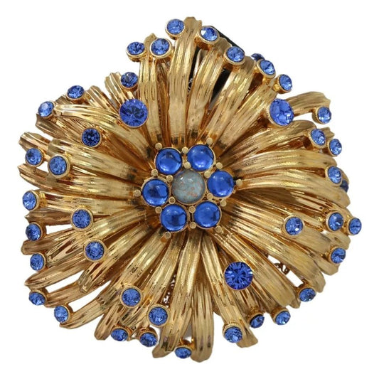 Dolce & Gabbana Gold Brass Blue Crystals Embellished Jewelry Brooch gold-brass-blue-crystals-embellished-jewelry-brooch