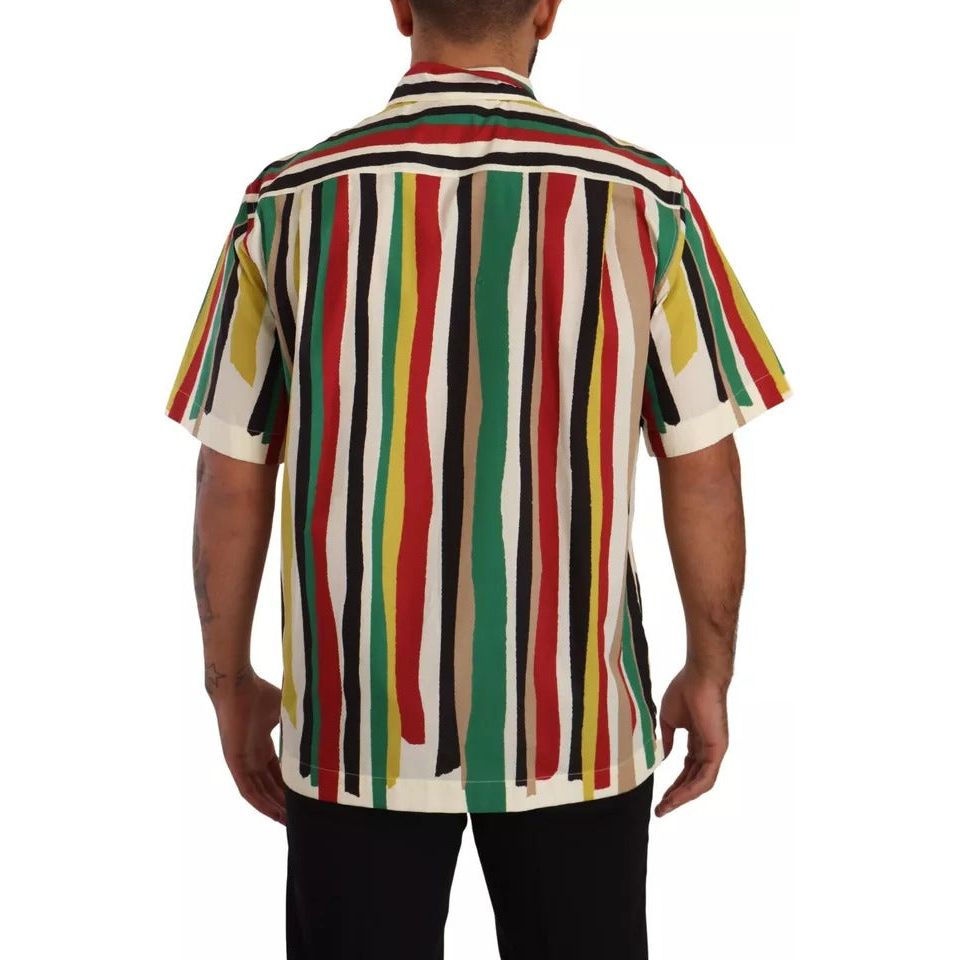 Multicolor Striped Short Sleeve Cotton Shirt