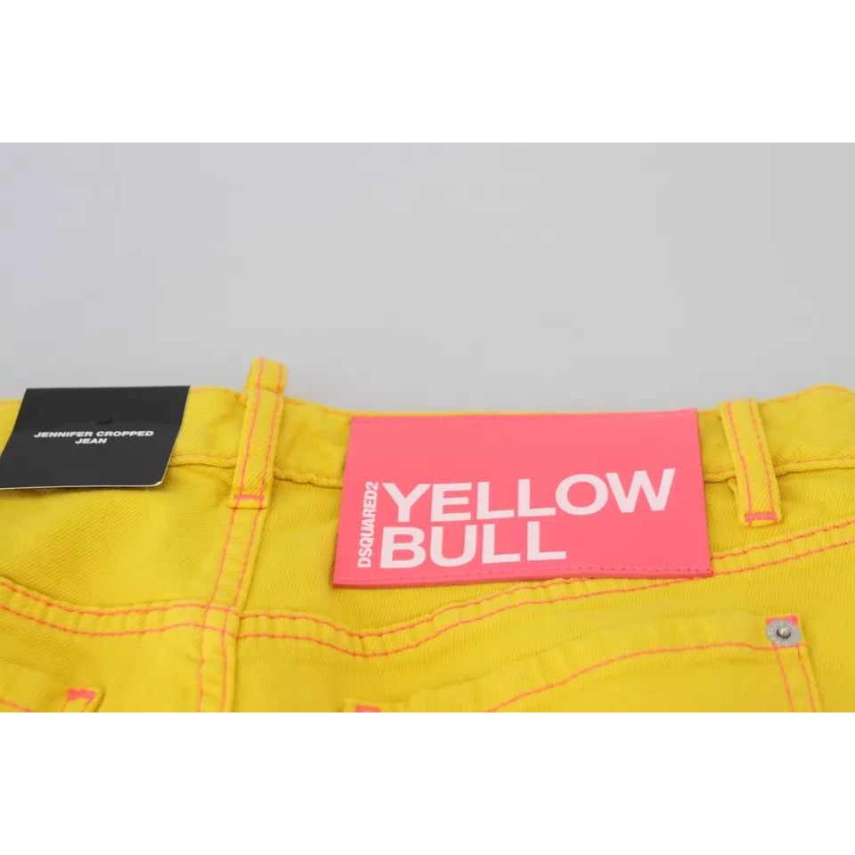 Dsquared² Yellow Cotton Low Waist Cropped Jennifer Denim Jeans yellow-cotton-low-waist-cropped-jennifer-denim-jeans