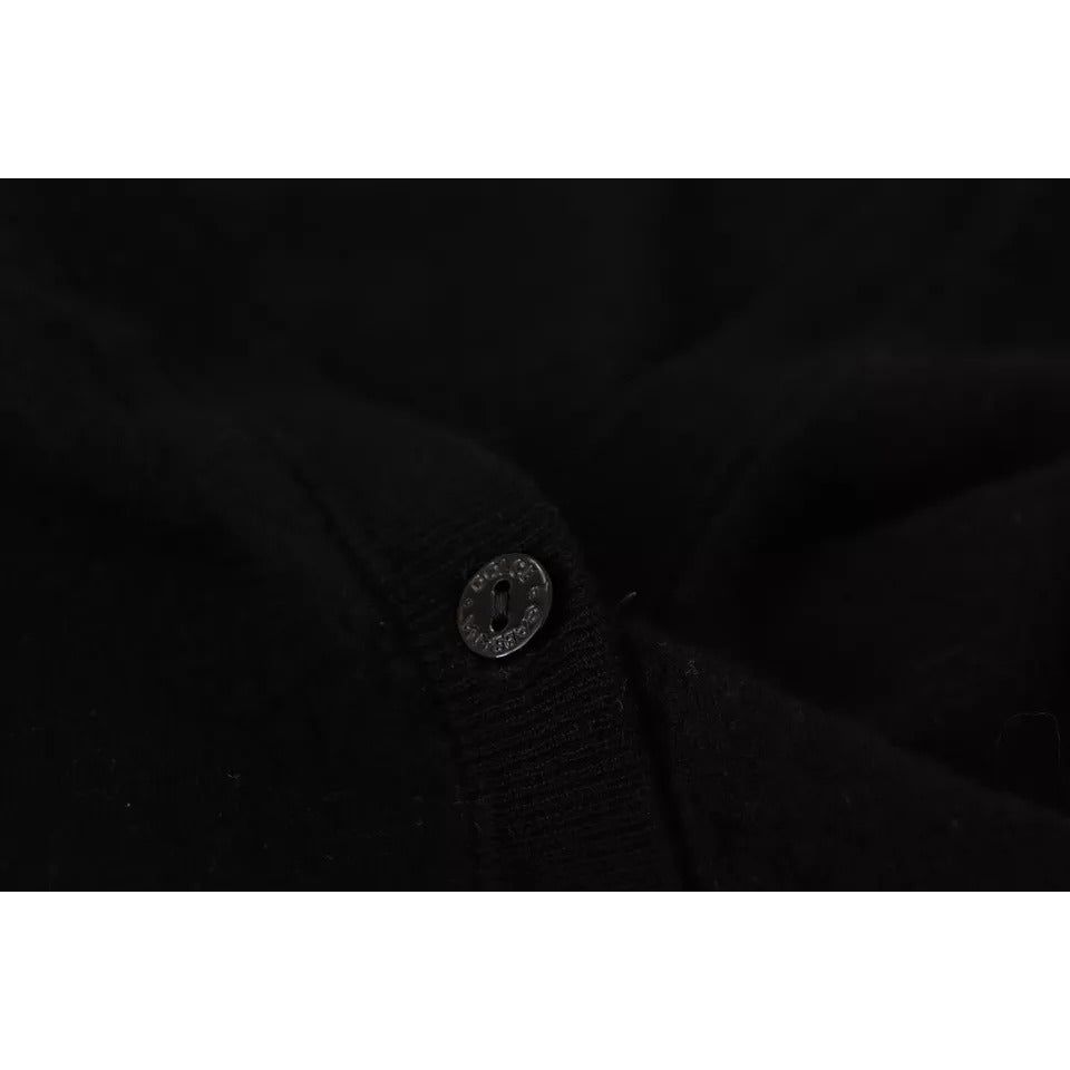 Black Wool Knit Button Down Cardigan Sweater