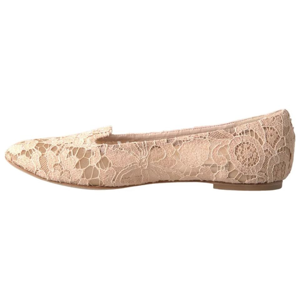 Beige Floral Lace Loafers Flats Shoes