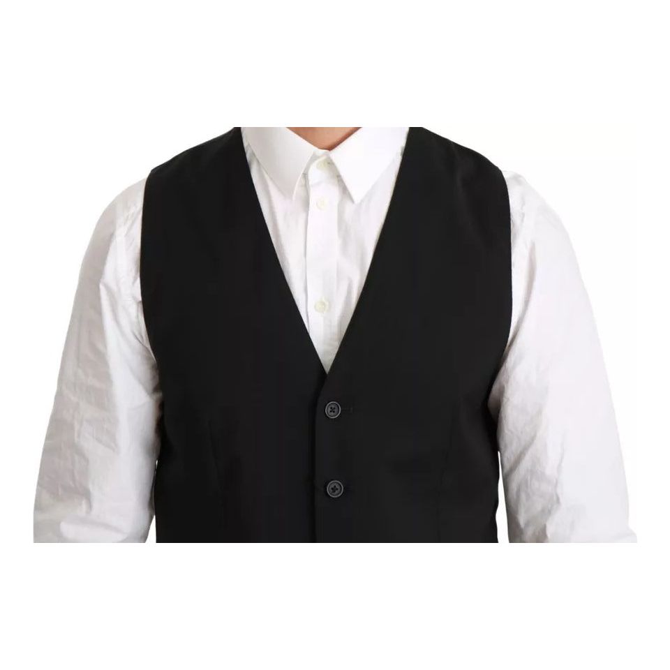 Dolce & Gabbana Black Wool Stretch Waistcoat Formal Dress Vest black-wool-stretch-waistcoat-formal-dress-vest