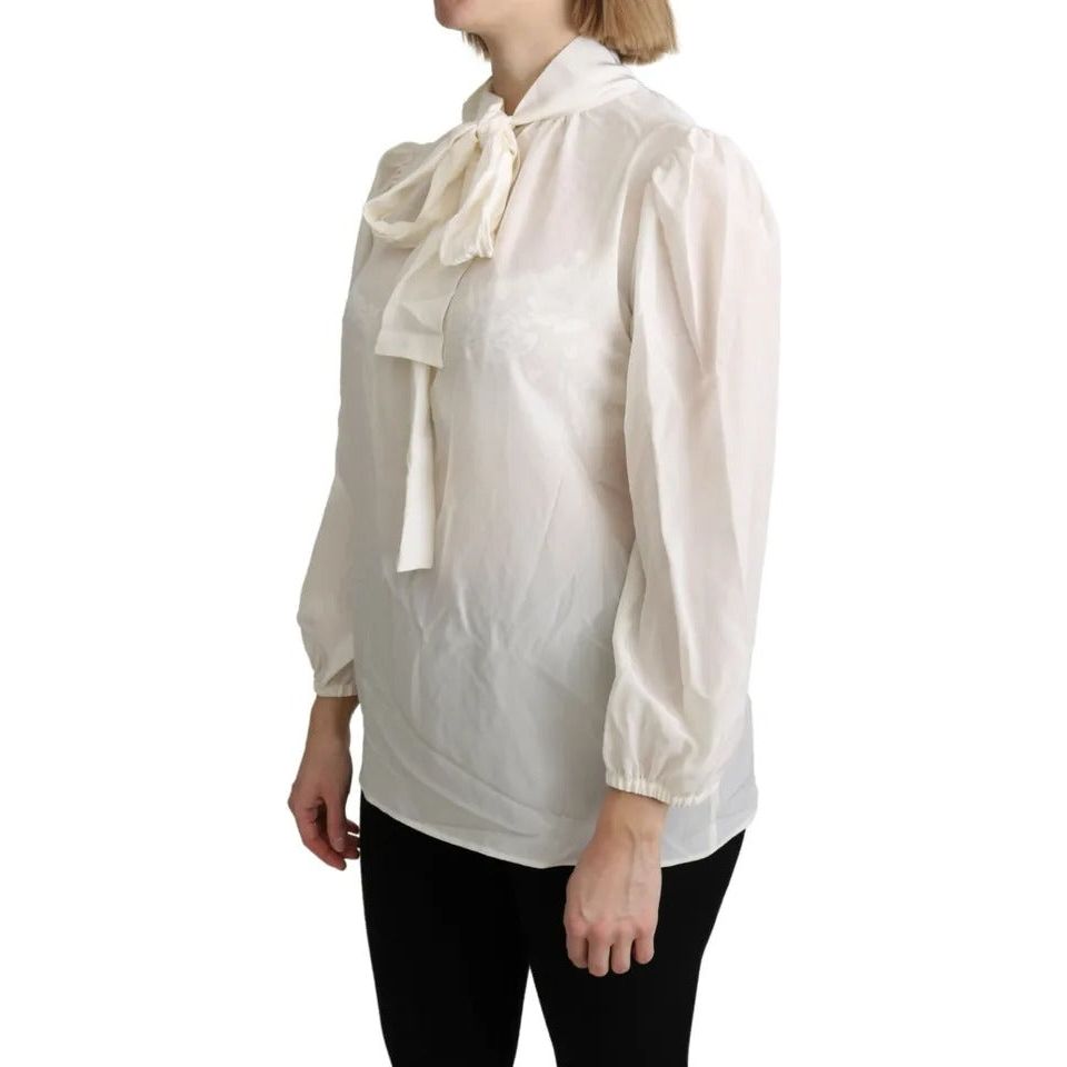 Dolce & Gabbana Off White Scarfneck Long Sleeves Blouse Silk Top off-white-scarfneck-long-sleeves-blouse-silk-top