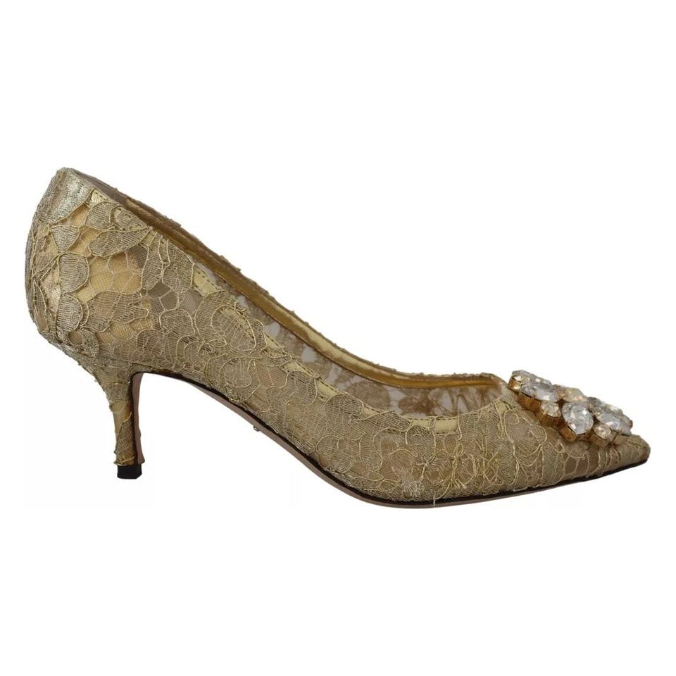 Gold Taormina Lace Crystal Heels Pumps Shoes